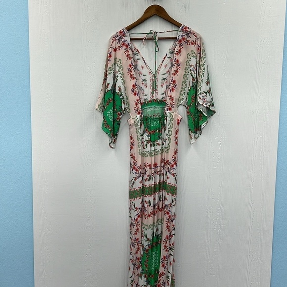 En Creme - Colorful Pastel Floral Flow Sleeves Cutout Maci Dress Size Small - Picture 10 of 15